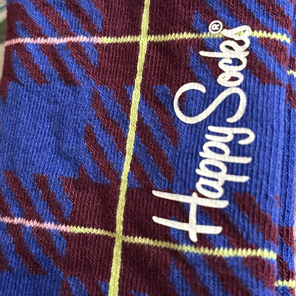 Happy Socks Crew cut combed cotton razor check checkered plaid striped pare NWT - Picture 6 of 6